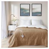 Serta Fleece to Sherpa Heated Blanket, Brown, Full