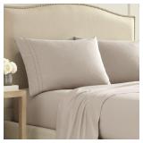 2000 Series Ultra-Soft Brushed Microfiber Hemstitched Sheet Set, King, Khaki