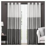 Lot Of 2 Curtains- Exclusive Home Curtains Chateau Striped Faux Silk Grommet Top Curtain Panel Pair, 54x96, Black Pearl