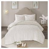 Madison Park Laetitia Full/Queen 3 Piece Cotton Chenille Medallion Duvet Cover Set Bedding