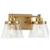 Hinton Collection Two-Light Vintage Brass Clear Seeded Glass Farmhouse Bath Vanity Light - 15.5 in x 7.12 in x 7.75 in- Retail:$99.00