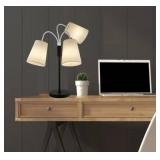 Multi Head Table Lamp with White Fabric Shades (Black) - L:21.6 in. x W:21.6 in. x H: 35.4in.