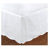King White Quilted Bed Skirt Dust Ruffle Matelasse Tailored 16" Drop