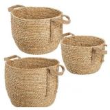 mDesign Woven Seagrass Braided Home Storage Basket Bin, Set of 3 - 13.5 X 13.5