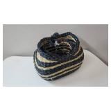 Hand-Woven Seagrass Wall Baskets with Stripes, Black & Natural, Set of 2 (Hangs or Sits)