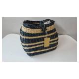 Hand-Woven Seagrass Wall Baskets with Stripes, Black & Natural, Set of 2 (Hangs or Sits)