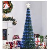 Outsunny 5 FT Pre-lit Slim Artificial Christmas Tree, Multi-Color RGB LED Light Holiday Home Xmas Decoration, Green- Retail:$82.49
