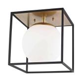 Mitzi by Hudson Valley Aira 1-light Aged Brass Flush Mount with Black Accents, Opal Etched Glass- Retail:$394.00, 14 in. L X 14 in. W X 14 in. H