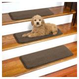 Ottomanson Softy Solid Color Non-slip Stair Treads- 9" x 31" set of 7 - Brown