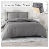 Nestl Ultra Soft Microfiber Duvet Cover with Fitted Sheet Set, Queen