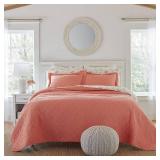 Laura Ashley Coral Cotton 3-piece Quilt Set- Retail:$109.98