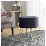 Round Velvet Storage Ottoman with Tray Top Table, 15×18"