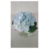 Enova Home Artificial Silk Hydrangea Fake Flowers Arrangement in Clear Glass Vase with Faux Water for Home Wedding Decoration