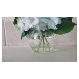 Enova Home Artificial Silk Hydrangea Fake Flowers Arrangement in Clear Glass Vase with Faux Water for Home Wedding Decoration