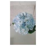Enova Home Artificial Silk Hydrangea Fake Flowers Arrangement in Clear Glass Vase with Faux Water for Home Wedding Decoration
