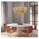 Modern Vintage Farmhouse 3-Light Gold Stripes Wood Chandelier Ceiling Pendant for Living, Dining Room - D20" x H8"- Retail:$277.49