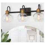 Modern Black Gold 3-light Glass Bathroom Vanity Lights Wall Sconces - Rust&Antique gold - L21.9 x W7" x H8.5"- Retail:$154.99