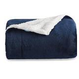 Bedsure Sherpa Fleece Blankets Twin Size - Navy Blue Thick Fuzzy Warm Soft Twin Blanket for Bed, 60x80 Inches