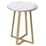 Round End Tables,Dorriss Small End Table White Marble Texture MDF Top,Metal Frame Gold Color
