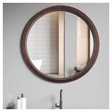 Beauty4U Circle Mirror with Wood Frame, Round Modern Decoration Large Mirror for Bathroom