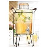 Missing Spigot - 2 Gallon Clear Glass Ice Cold Beverage Dispenser With Locking Clamp Bail & Trigger Spigot in Metal Caddy with Handle. (Sweet Tea)- Great For Outdoors, Parties