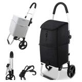 Black Shopping Grocery Foldable Cart, Big Capacity Grocery Foldable Cart with Extra Large Shopping Bag Laundry Utility Cart (2 Wheels)