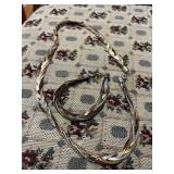 silver, gold, and bronze colored braided necklace and bracelet set