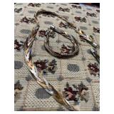 silver, gold, and bronze colored braided necklace and bracelet set