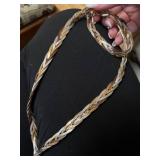 silver, gold, and bronze colored braided necklace and bracelet set
