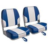 Two Tone Low Back Folding Boat Seat White/Blue - Retails $199