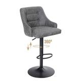 ALPHA HOME Swivel Bar Stool Adjustable Airlift Counter Height Bar Stool Kitchen Dining Cafe Hydraulic PU Leather Bar Chair with Padded Back and Black Chromed Metal Base, Grey,1PC