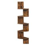 VASAGLE Corner Shelf, 5-Tier Floating Wall Shelf with Zigzag Design, Bookshelf, Rustic Brown ULBC72BX