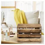 SRIWATANA Wooden Jewelry Box - 3 Layer Jewelry Organizer Wood Storage Case with 3 Drawers for Earring, Necklace, Bracelet, Rings - Carbonized Black