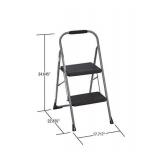 COSCO 11308PBL1E Two Step Big Step Folding Step Stool with Rubber Hand Grip, Gray