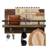 Soraken Wooden Key Holder for Wall Mail Shelf Sorter Organizer Wall Mounted with 3 Double Key Hooks for Keys, Bills, Glasses, etc, Decorative Key Rack Hangers for Entryway, Storage, Living Room