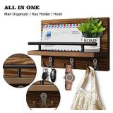 Soraken Wooden Key Holder for Wall Mail Shelf Sorter Organizer Wall Mounted with 3 Double Key Hooks for Keys, Bills, Glasses, etc, Decorative Key Rack Hangers for Entryway, Storage, Living Room