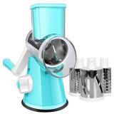SEYODA Graters for Kitchen,Cheese Grater Efficient Vegetable Slicer with 3 Interchangeable Round Stainless Steel Blades,Easy to Clean Rotary Cheese Grater for Fruit,Vegetables,Nuts. (Blue)