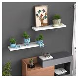 AMADA HOMEFURNISHING Floating Shelves White, 24 Inch Large Wall Shelf for Living Room, Bedroom, Bathroom, Kitchen Storage & Decor, Set of 2-AMFS06