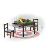 UTEX 2-in-1 Kids Multi Activity Table and 2 Chairs Set with Storage (Espresso with Gray Drawer)