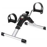 SIMPFIT Portable Stationary Pedal Exerciser for Senior - Folding Exercise Peddler Desk Bike with Electronic Screen for Arm and Leg Workout