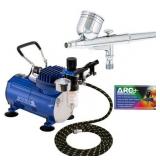 Master Airbrush Multi-purpose Gravity Feed Dual-action Airbrush Kit with 6 Foot Hose and a Powerful 1/5hp Single Piston Quiet Air Compressor- Retail $89.99