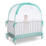 L RUNNZER Crib Pop Up Tent Baby Mesh Cover Net Toddler Bed Canopy Netting Cover Protect Baby from Biting and Falling, Emerald, 51 x 51 x 27 Inch- Retail $59.99