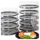 Heavy Duty, Recyclable 16 In. Serving Tray and Lid 10pk. Large, Black Plastic Party Platters with Clear Lids. Elegant Round Banquet or Catering Trays for Serving Appetizers, Sandwich and Veggie Plates