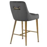 Meridian Furniture Owen Collection Modern | Contemporary Velvet Upholstered Counter Stool with Polished Gold Metal Legs, Set of 2, 23" W x 21" D x 40" H, Grey- Retail $441