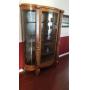Vintage curved glass curio with wooden shelves 69 x 48 x 17