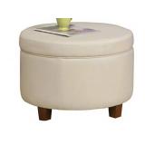 HomePop Round Leatherette Storage Ottoman with Lid Ivory K6862-E848