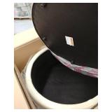 HomePop Round Leatherette Storage Ottoman with Lid Ivory K6862-E848