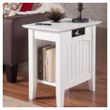 Nantucket Chair Side Table with Charging Station in White- Retail:$128.82 H-78062