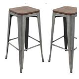Elite Living rochelle backless stool with wood seat rust brushed gunmetal k36-yf-2
