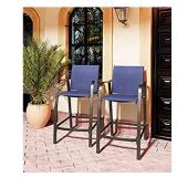Bar Stool Set of 2,Patio Stools & Bar Chairs Aluminum Frame with Armrest for Garden Pool,Navy Blue ST001NAV Textleine